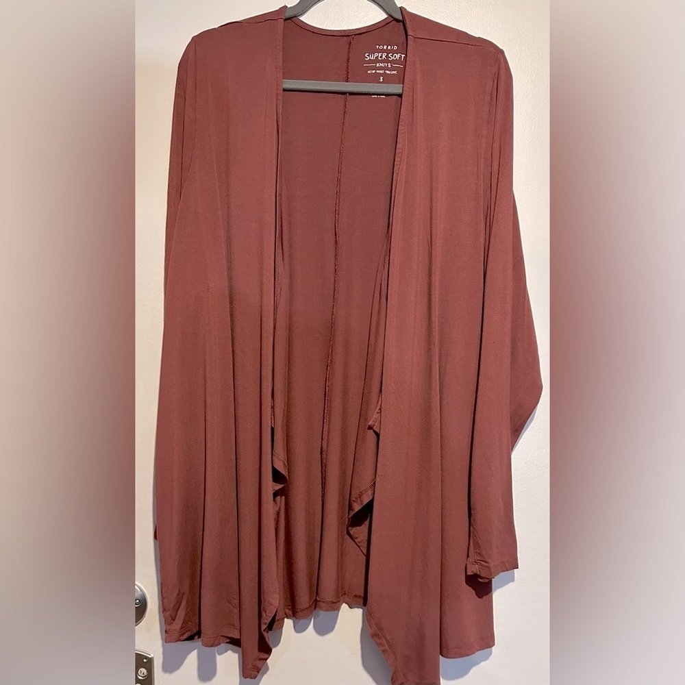 Torrid Sharkbite Hem Lightweight Cardigan Mauve Size 3 (22/24) GOOD CONDITION